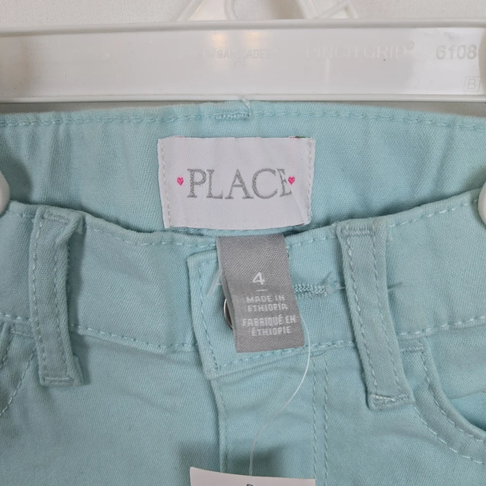 The Children’s Place Girls Aqua Adjustable Waist Roll Cuff Twill Shorts Sz 4 New